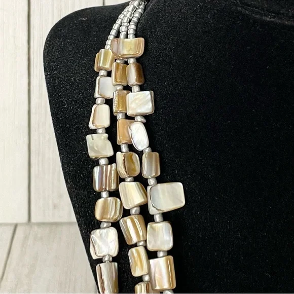 NEW YORK & CO Triple Strand Beaded Statement Piece Necklace - Picture 3 of 5